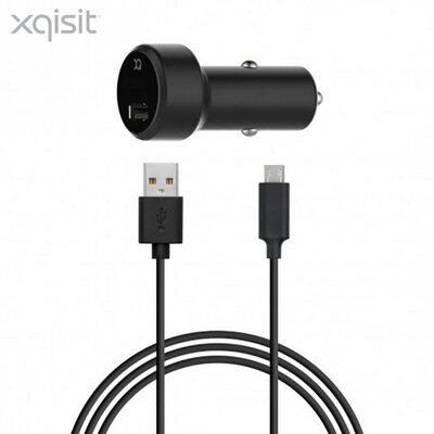 Xqisit 31527 XQISIT szivargyújtó töltő/autós töltő USB aljzat (5V/2400mA, 12/24 V, gyorstöltés támogatás, microUSB kábel) FEKETE
