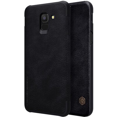 Nillkin Qin Telefontok álló, bőr hatású (flip, oldalra nyíló, bankkártya tartó) Fekete [Samsung Galaxy J6 (2018) J600F]