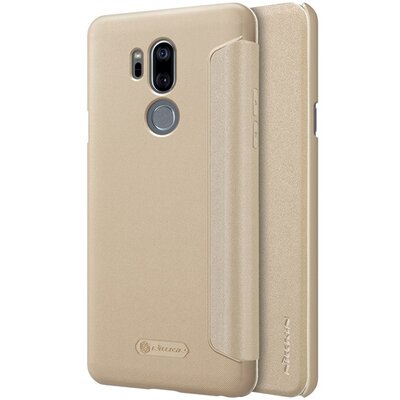 Nillkin Sparkle műanyag telefontok (mikroszálas bőr aktív flip, oldalra nyíló) Arany [LG G7 ThinQ (G710EM)]