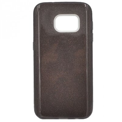 Hátlapvédő telefontok gumi / szilikon (műanyag belső, csillogó hátlap) Fekete [Samsung Galaxy S7 (SM-G930)]