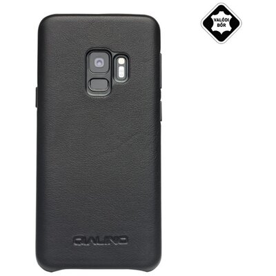 QIALINO műanyag hátlapvédő telefontok (valódi bőrbevonat) Fekete [Samsung Galaxy S9 (SM-G960)]