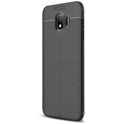 Hátlapvédő telefontok gumi / szilikon (bőrhatás, varrás minta) Fekete [Samsung Galaxy J4 (2018) J400F]