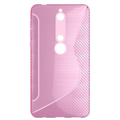Hátlapvédő telefontok gumi / szilikon (S-line, karbonminta) Rózsaszín [Nokia 6.1]