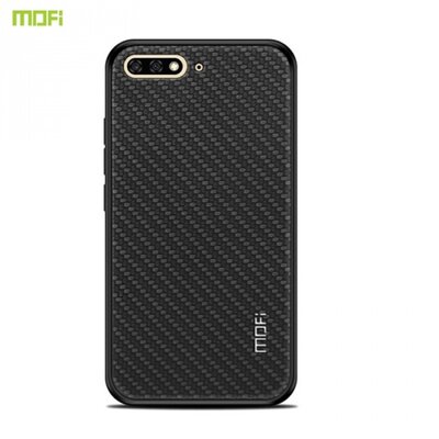 MOFI HONOR műanyag hátlapvédő telefontok (szilikon keret, bőr hátlap, fonott minta) Fekete [Huawei Y6 (2018)]