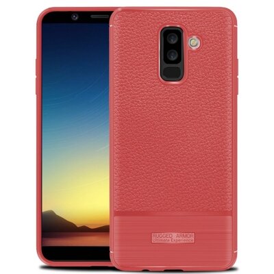 Hátlapvédő telefontok gumi / szilikon (bőrhatás, szálcsiszolt) Piros [Samsung Galaxy A6+ (2018) SM-A605F]