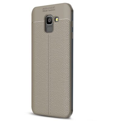 Hátlapvédő telefontok gumi / szilikon (bőrhatás, varrás minta) Szürke [Samsung Galaxy J6 (2018) J600F]