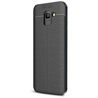 Hátlapvédő telefontok gumi / szilikon (bőrhatás, varrás minta) Fekete [Samsung Galaxy J6 (2018) J600F]