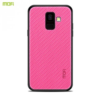 MOFI HONOR műanyag hátlapvédő telefontok (szilikon keret, bőr hátlap, fonott minta) Magenta [Samsung Galaxy A6 (2018) SM-A600F]