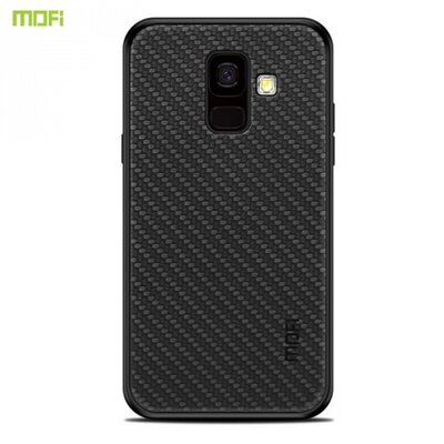 MOFI HONOR műanyag hátlapvédő telefontok (szilikon keret, bőr hátlap, fonott minta) Fekete [Samsung Galaxy A6 (2018) SM-A600F]