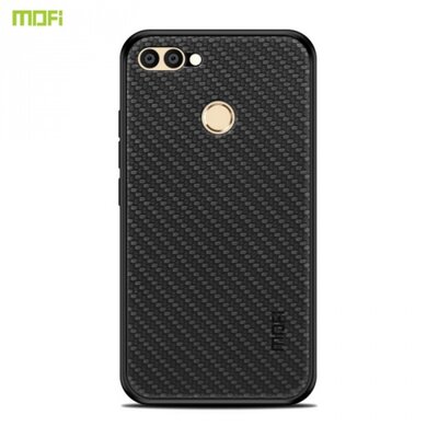 MOFI HONOR műanyag hátlapvédő telefontok (szilikon keret, bőr hátlap, fonott minta) fekete [Huawei P Smart (Enjoy 7S)]