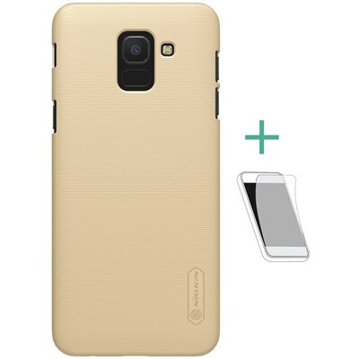 Nillkin Super Frosted műanyag hátlapvédő telefontok (gumírozott, érdes felület, kijelzővédő fóliával) Arany [Samsung Galaxy J6 (2018) J600F]