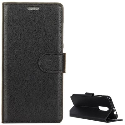 Telefontok álló, bőr hatású (flip, oldalra nyíló, asztali tartó funkció, prémium) Fekete [Nokia 6.1+ Plus, Nokia X6]