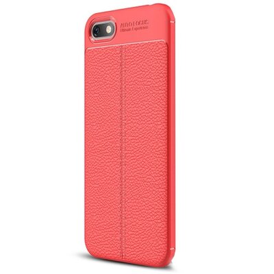Hátlapvédő telefontok gumi / szilikon (bőrhatás, varrás minta) Piros [Huawei Y5 2018 (Y5 Prime 2018)]