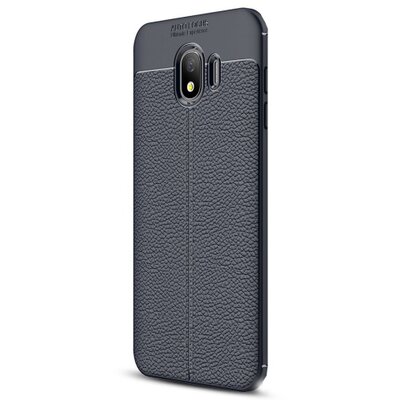 Hátlapvédő telefontok gumi / szilikon (bőrhatás, varrás minta) SötétKék [Samsung Galaxy J4 (2018) J400F]