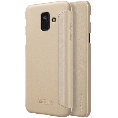 Nillkin Sparkle műanyag telefontok (mikroszálas bőr flip, oldalra nyíló) Arany [Samsung Galaxy A6 (2018) SM-A600F]