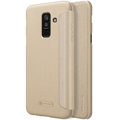 Nillkin Sparkle műanyag telefontok (mikroszálas bőr flip, oldalra nyíló) Arany [Samsung Galaxy A6+ (2018) SM-A605F]