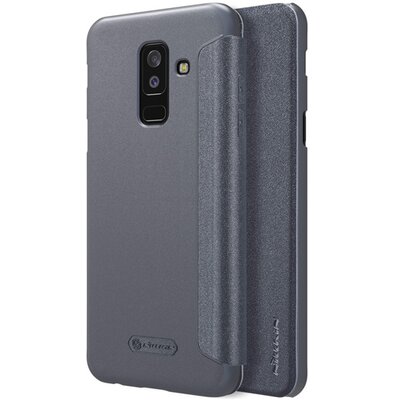 Nillkin Sparkle műanyag telefontok (mikroszálas bőr flip, oldalra nyíló) Fekete [Samsung Galaxy A6+ (2018) SM-A605F]