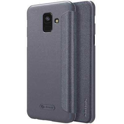 Nillkin Sparkle műanyag telefontok (mikroszálas bőr flip, oldalra nyíló) Fekete [Samsung Galaxy A6 (2018) SM-A600F]
