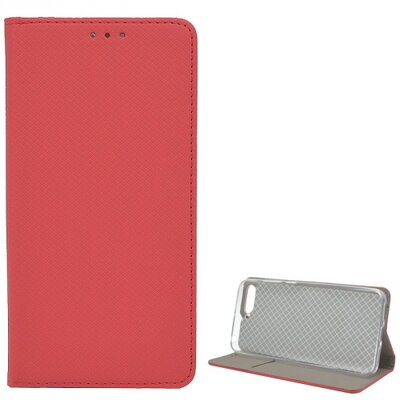 Telefontok álló, bőr hatású (flip, oldalra nyíló, asztali tartó funkció, rombuszminta) Piros [Huawei Y6 (2018)]