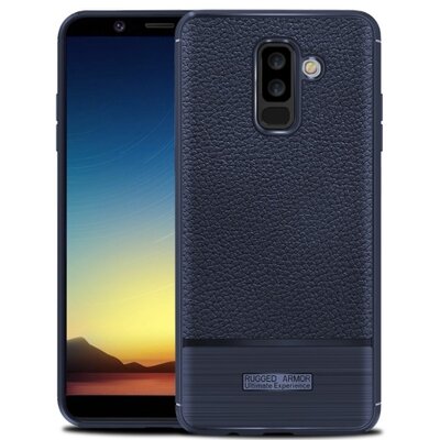 Hátlapvédő telefontok gumi / szilikon (bőrhatás, szálcsiszolt) SötétKék [Samsung Galaxy A6+ (2018) SM-A605F]