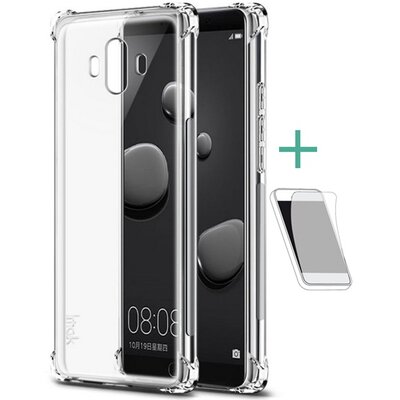 IMAK hátlapvédő telefontok gumi / szilikon (közepesen ütésálló, légpárnás sarok, kijelzővédő fóliával, matt) Átlátszó [Huawei Mate 10]