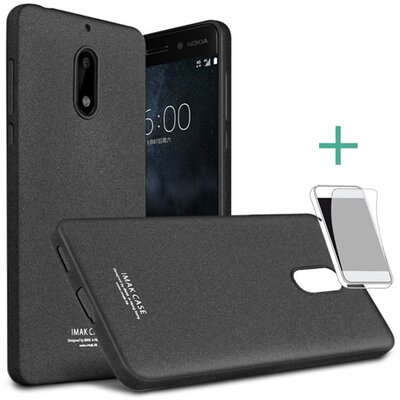 IMAK hátlapvédő telefontok gumi / szilikon (közepesen ütésálló, kijelzővédő fóliával, matt) Fekete [Nokia 6]