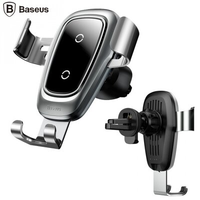 Baseus WXYL-BOS BASEUS gépkocsi/autó telefontartó (szellőzőre rögzíthető,vezeték nélküli töltés, QI Wireless, iPhone X 5.8" méret) EZÜST