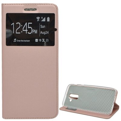 Telefontok álló, bőr hatású (flip, oldalra nyíló, asztali tartó funkció, S-View Cover) RoseGold [Samsung Galaxy A6+ (2018) SM-A605F]
