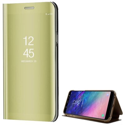 Telefontok álló, (aktív flip, oldalra nyíló, asztali tartó funkció, tükrös felület, Mirror View Case) Arany [Samsung Galaxy A6+ (2018) SM-A605F]