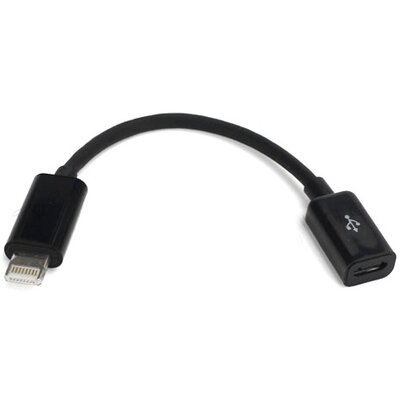 Adapter kábel (microUSB csatlakozó illesztéséhez, lightning csatlakozóhoz, 11cm ) FEKETE [Apple IPAD (4th Generation), Apple IPAD mini, Apple IPAD mini 2 , Apple IPAD mini 3, Apple iPhone 5]