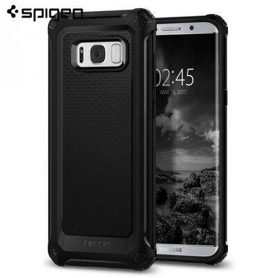 Spigen Rugged Armor EXTRA hátlapvédő telefontok gumi / szilikon (közepesen ütésálló, légpárnás sarok, karbonminta) fekete [Samsung Galaxy S8+ Plus (SM-G955)]
