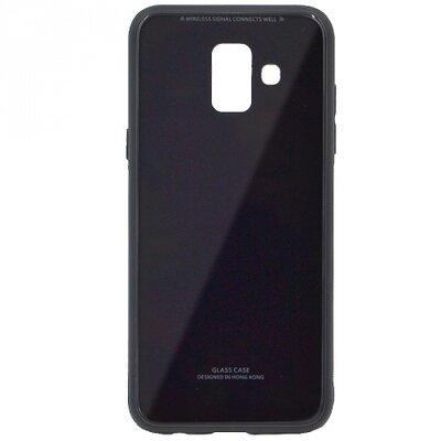 Műanyag hátlapvédő telefontok (közepesen ütésálló, átlátszó üveg hátlap) Fekete [Samsung Galaxy A6 (2018) SM-A600F]