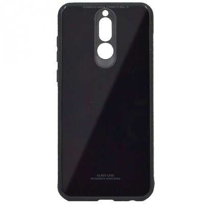 Műanyag hátlapvédő telefontok (közepesen ütésálló, átlátszó üveg hátlap) Fekete [Huawei Mate 10 Lite]