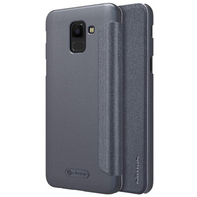 Nillkin Sparkle műanyag telefontok (mikroszálas bőr flip, oldalra nyíló) Fekete [Samsung Galaxy J6 (2018) J600F]
