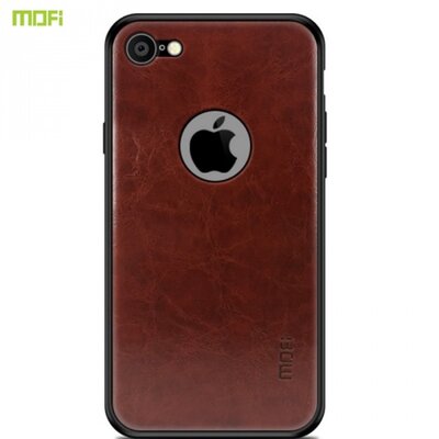 MOFI műanyag hátlapvédő telefontok (szilikon keret, bőr hátlap) SötétBarna [Apple iPhone 7 4.7, Apple iPhone 8 4.7]