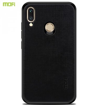 MOFI BRIGHT SHIELD műanyag hátlapvédő telefontok (szilikon keret, textil hátlap) Fekete [Huawei P20 Lite]