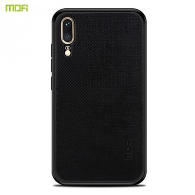 MOFI BRIGHT SHIELD műanyag hátlapvédő telefontok (szilikon keret, textil hátlap) Fekete [Huawei P20]