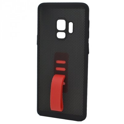 Műanyag hátlapvédő telefontok (gumírozott, lyukacsos, ujjra húzható szilikon) Fekete [Samsung Galaxy S9 (SM-G960)]