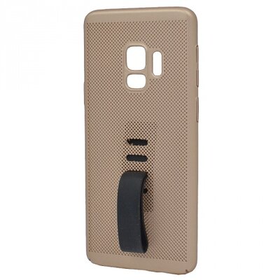 Műanyag hátlapvédő telefontok (gumírozott, lyukacsos, ujjra húzható szilikon) Arany [Samsung Galaxy S9 (SM-G960)]