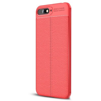 Hátlapvédő telefontok gumi / szilikon (bőrhatás, varrás minta) Piros [Huawei Y6 (2018)]