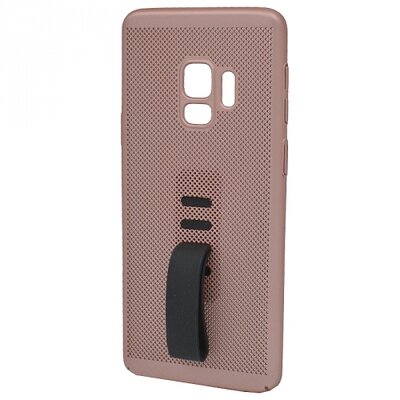 Műanyag hátlapvédő telefontok (gumírozott, lyukacsos, ujjra húzható szilikon) RoseGold [Samsung Galaxy S9 (SM-G960)]