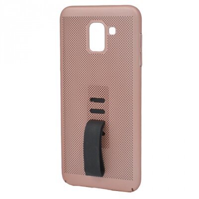 Műanyag hátlapvédő telefontok (gumírozott, lyukacsos, ujjra húzható szilikon) RoseGold [Samsung Galaxy J6 (2018) J600F]