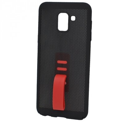 Műanyag hátlapvédő telefontok (gumírozott, lyukacsos, ujjra húzható szilikon) Fekete [Huawei P20 Lite]