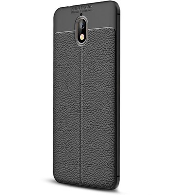 Hátlapvédő telefontok gumi / szilikon (bőrhatás, varrás minta) Fekete [Nokia 3.1]