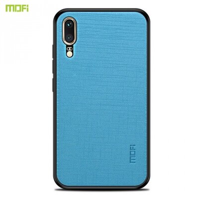 MOFI BRIGHT SHIELD műanyag hátlapvédő telefontok (szilikon keret, textil hátlap) Kék [Huawei P20]