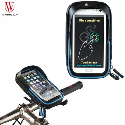 WHEEL UP kerékpáros telefontartó (360°-ban forgatható, napellenző, kormányra rögzíthető, vízálló, 5.8" méret), kék