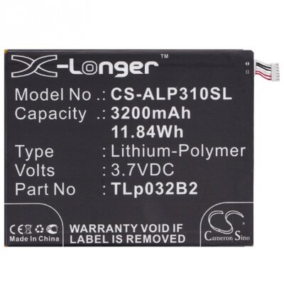 Utángyártott akkumulátor 3200 mAh Li-Polymer (TLp032B2 / TLp032BD / TLp032C2 kompatibilis) - Alcatel One Touch Pixi 3 8 LTE (OT-9022X), Vodafone Tab Speed (VF795)