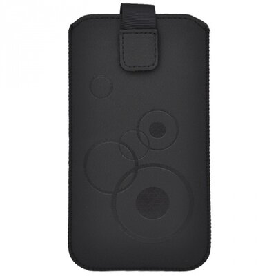 Dekocase univerzális bőr hatású telefontok álló (körmintás, kihúzható tépőzár, övre fűzhető, iPhone X méret) Fekete