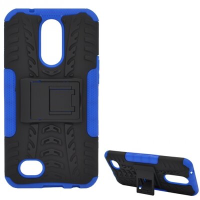 Defender műanyag hátlapvédő telefontok (közepesen ütésálló, gumi / szilikon belső, kitámasztó, autógumi minta) Kék [LG K10 2017 (M250n)]