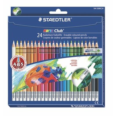 Színes ceruza készlet radírral, hatszögletű, STAEDTLER "Noris Club", 24 különböző szín, (24 db)